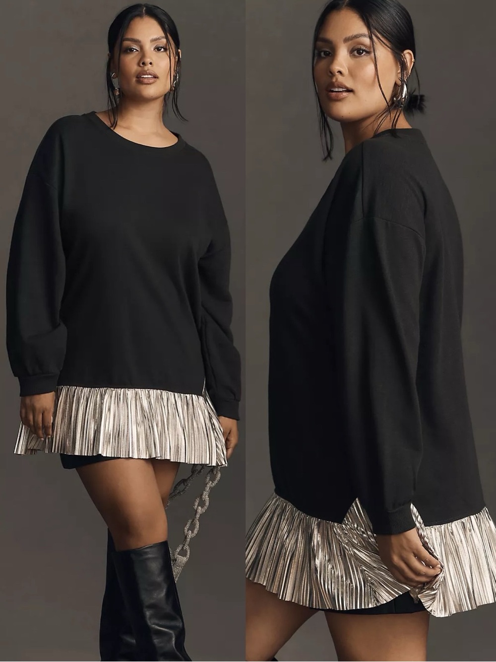NWT Anthropologie Pilcro Metallic Twofer Tunic Sweatshirt